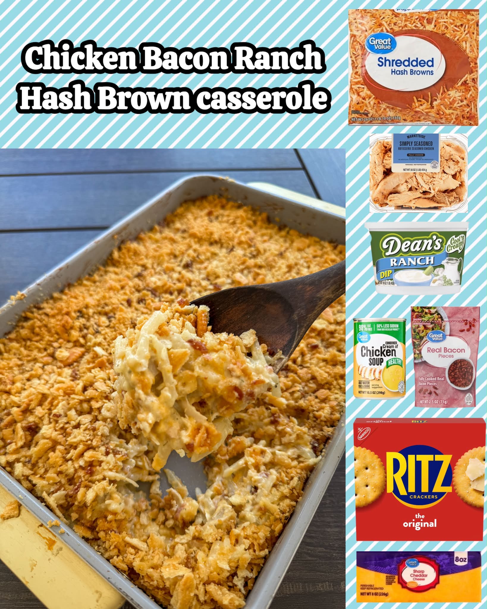 hash brown casserole with ranch dressing mix ✨Chicken Bacon Casserole✨ 1. To a large bowl mix: (26oz) Bag frozen shredded hash browns, 2 cups cooked shredded chicken, 1 tub (16oz) ranch dip, 1 can cream of chicken soup, 2 cups Pant Size:51 celebrity baby shower dress Black Dress Sandals For