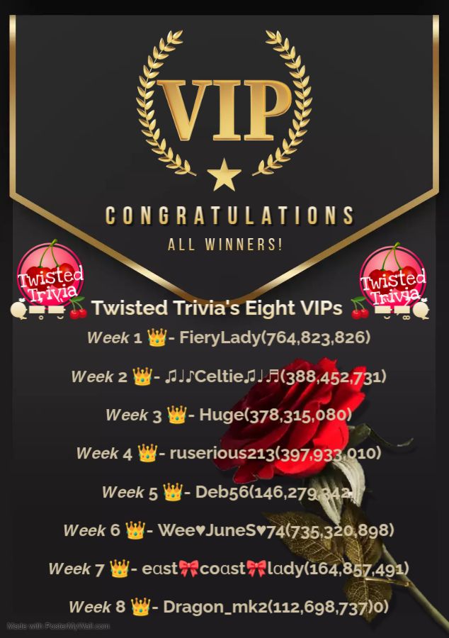 Twisted-Trivia - 🏆Congratulations to our eight VIP winners! 🏆 A new 8 ...