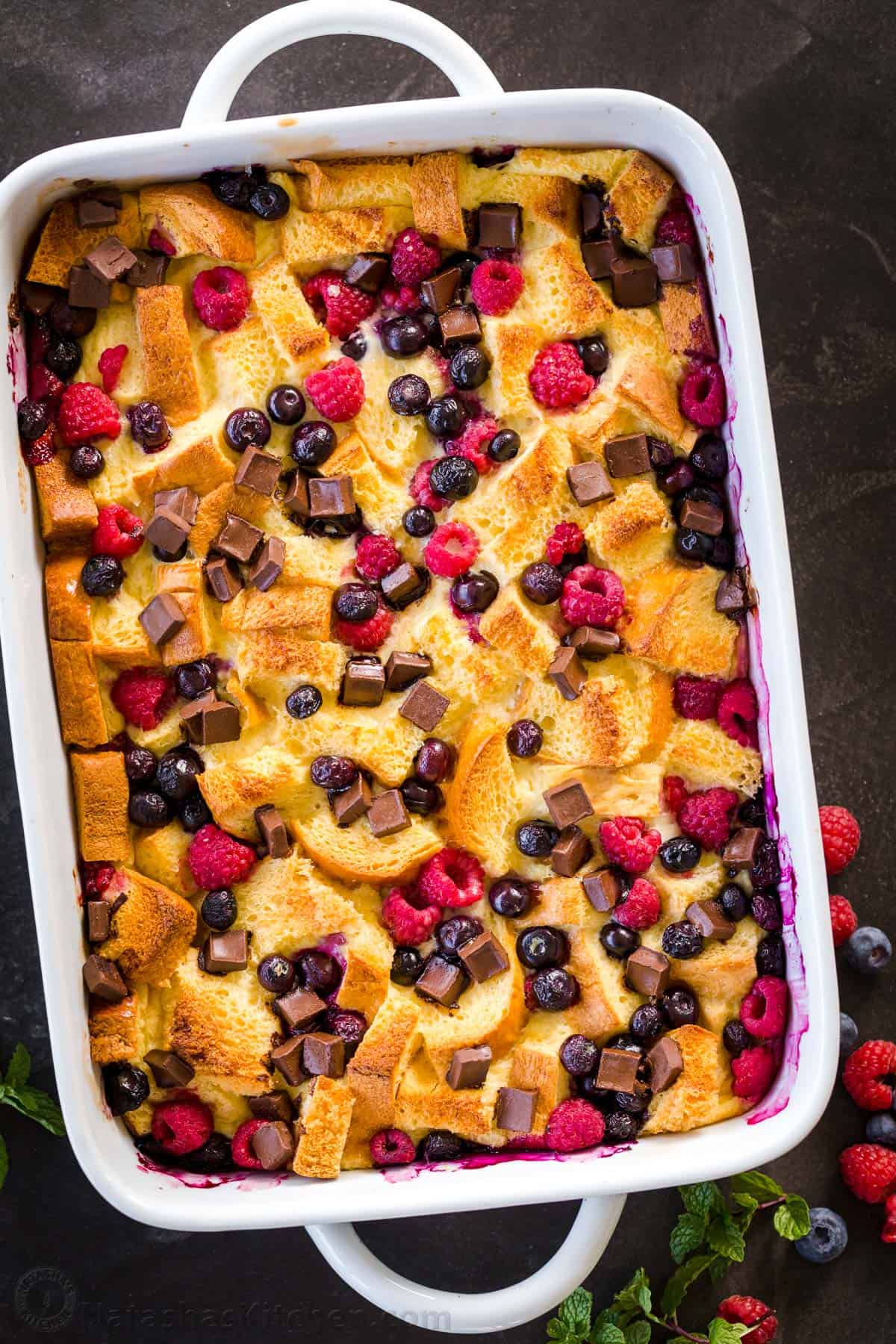 NatashasKitchen.com - Bread Pudding with chocolate and berries is as ...