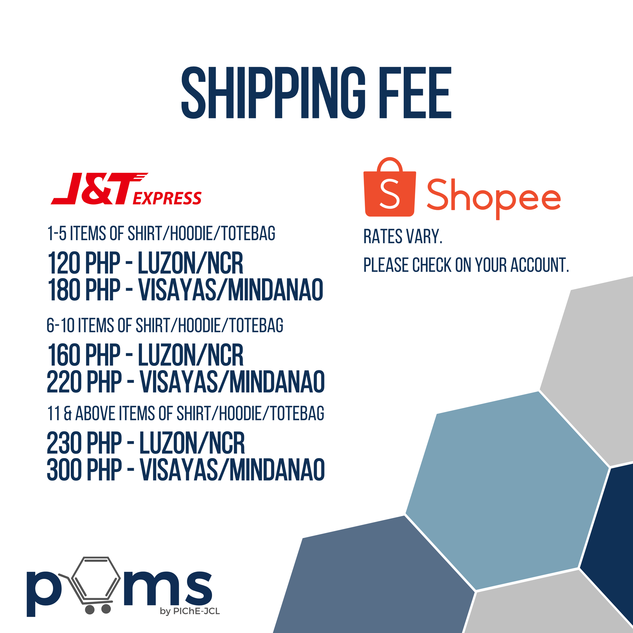 POMS - Here's the shipping rates for J&T Express and...