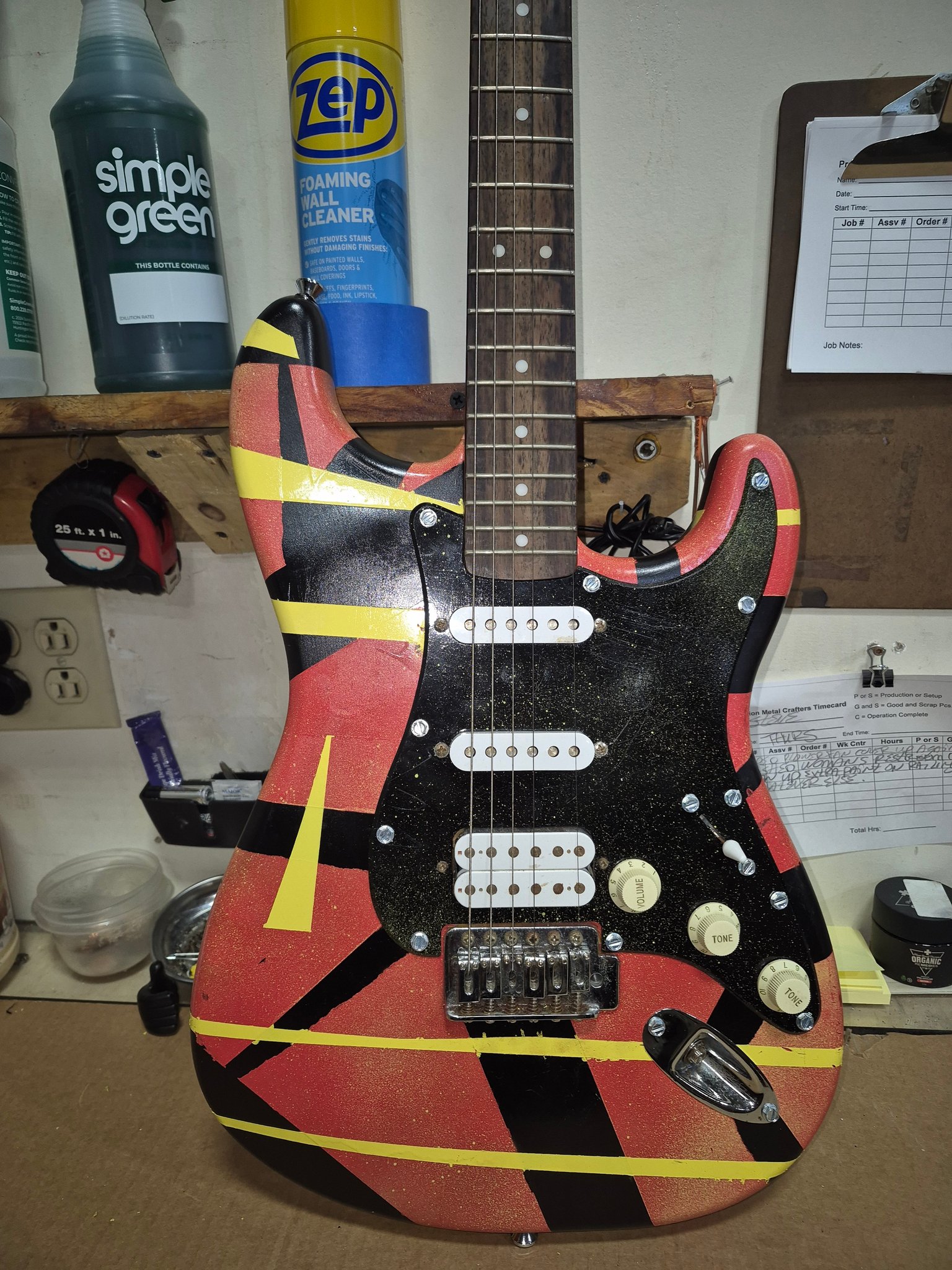 Van Halen inspired guitar with yellow stripes