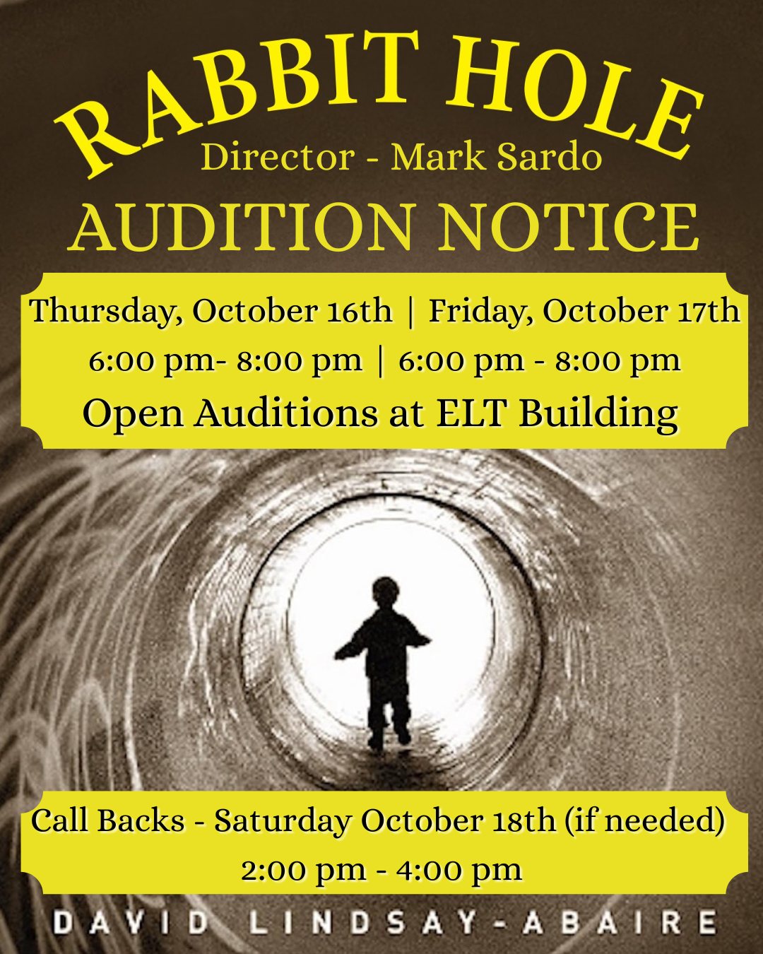 Elmira - 🎭 Auditions: Rabbit Hole (Elmira Little Theatre) 🎭 Calling all ...