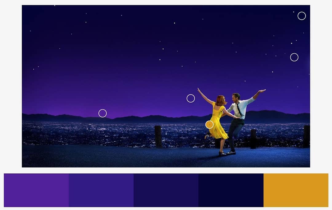 DQfilms - 'La La Land' color palette 🎨 . . #lalaland...