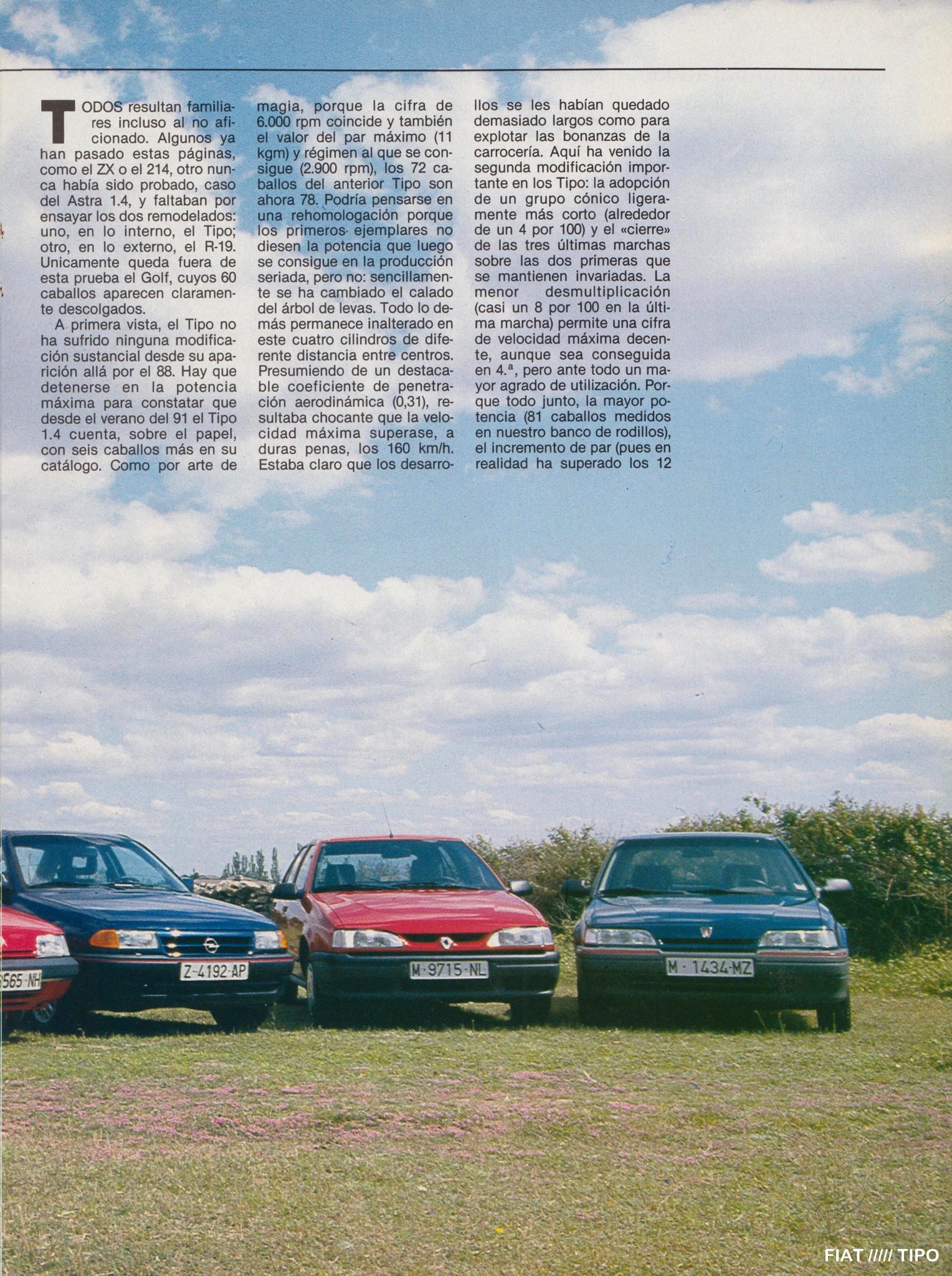 Fiat Tipo 1.4 SX Auto mecanica (August 1992), comparative test