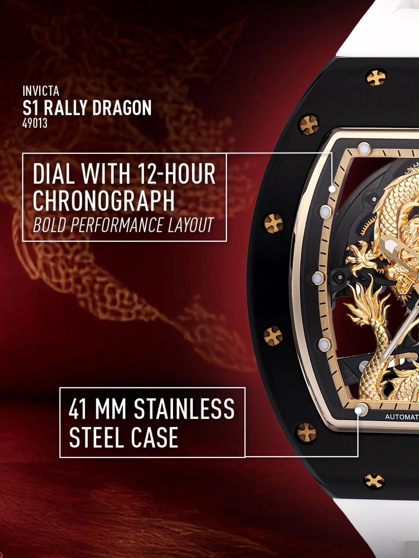 Invicta S1 Rally Dragon Edition 49013 is a motorsport-inspired