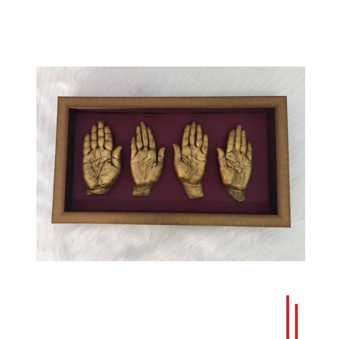 Sculpt - FAMILY HAND IMPRESSIONS Antique gold frame with...