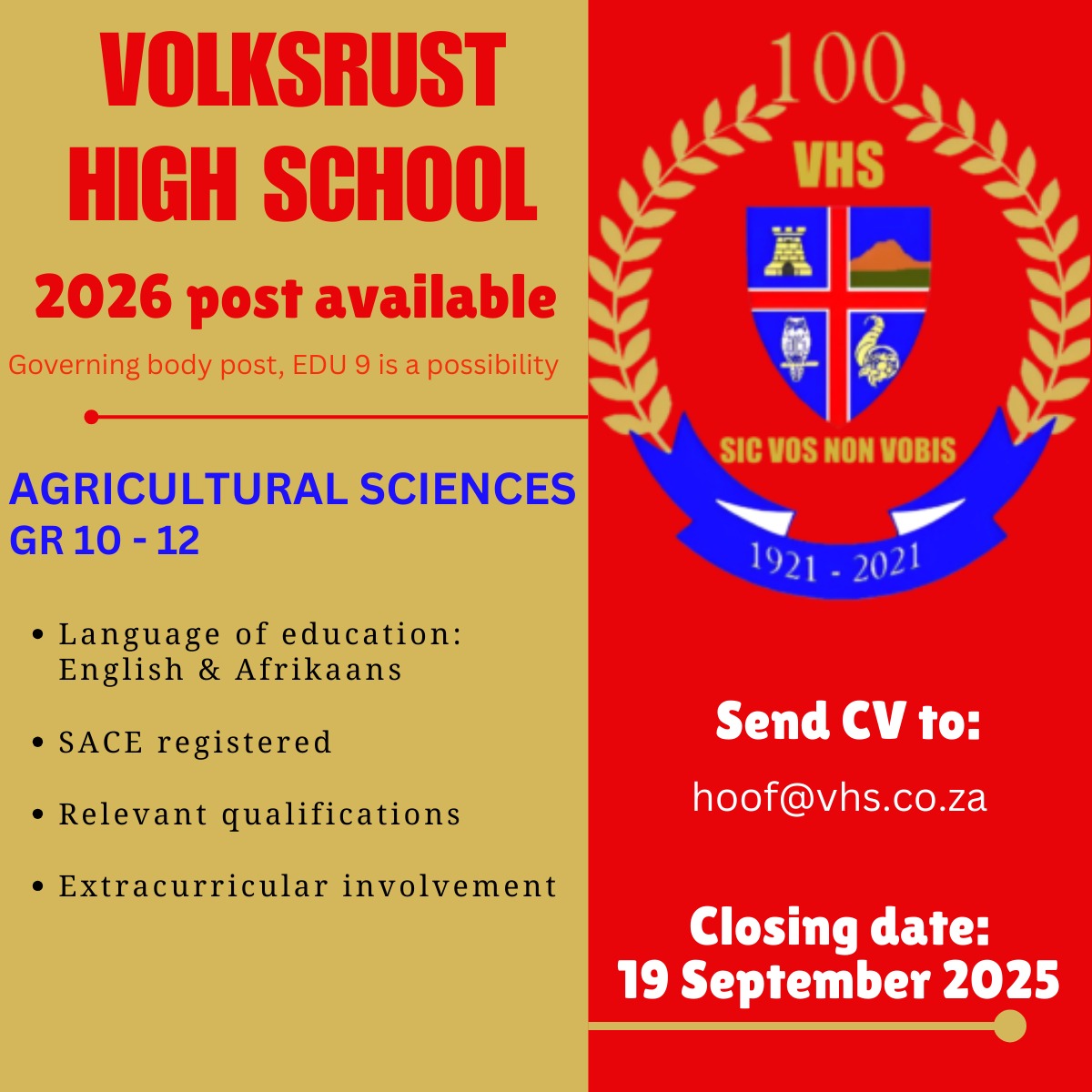 5 Poste... - Volksrust High School / Hoërskool Volksrust | Facebook