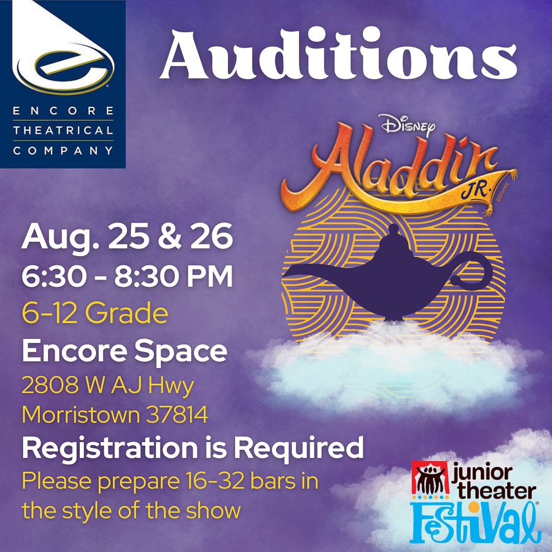 Encore - 🧞‍♂️ Your wish is our command! Aladdin, Jr. auditions sign ups ...