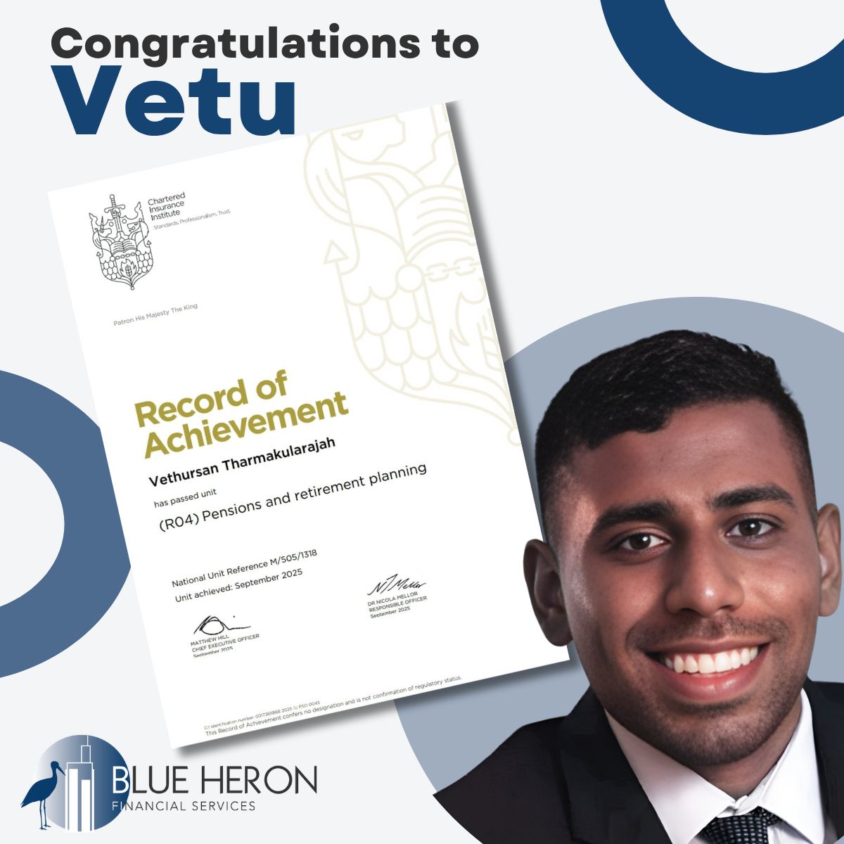 Blue - 🎓 Congratulations to Vetu on passing his latest CII exam! 🎉 We ...
