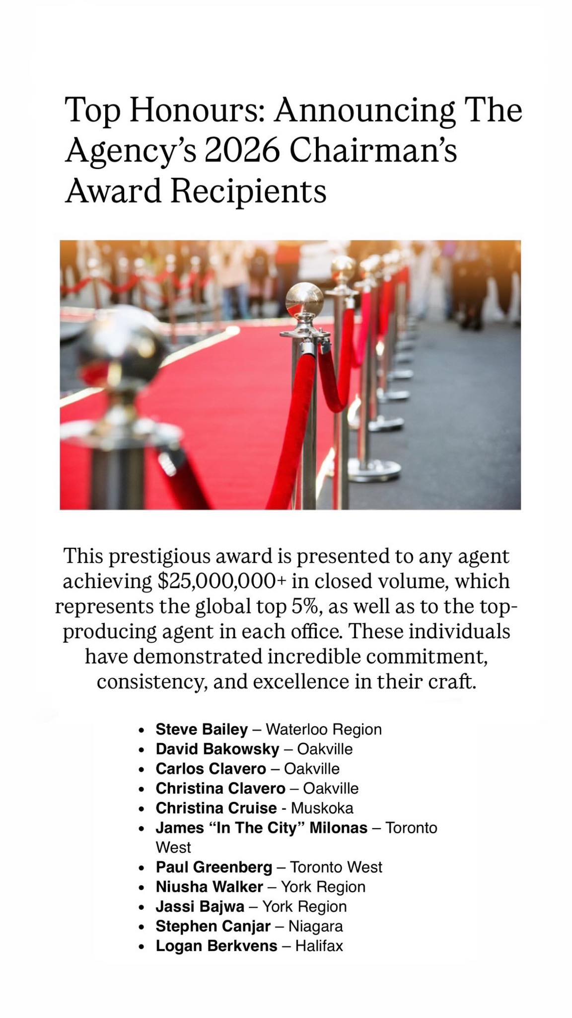 Logan - Honoured to announce that I am a 2026 Chairman’s Award ...