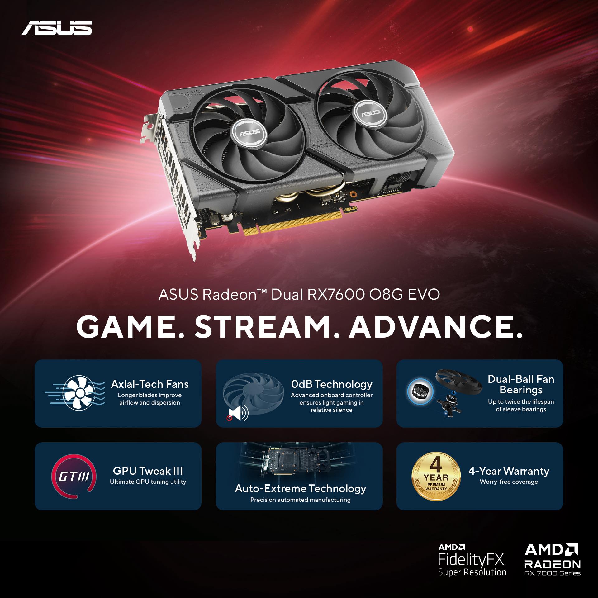 Level up your gaming experience with the ASUS Radeon RX 7600 O8G 