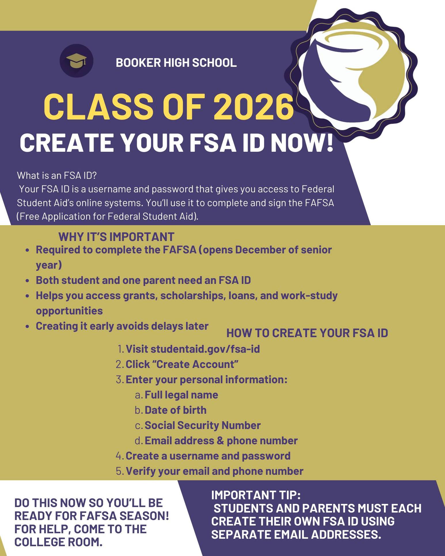 Booker - Class of 2026 – Get Ahead on FAFSA! Parents & students, it’s ...