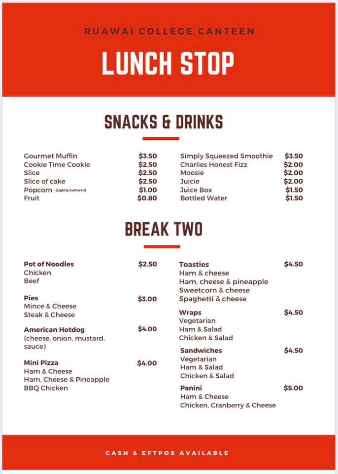 Updated menu for Term 3 - Lunch Stop Canteen