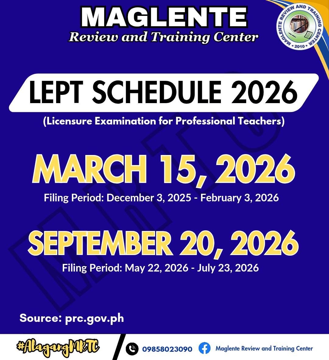 LEPT SCHEDULE 2026... - Maglente Review and Training Center | Facebook