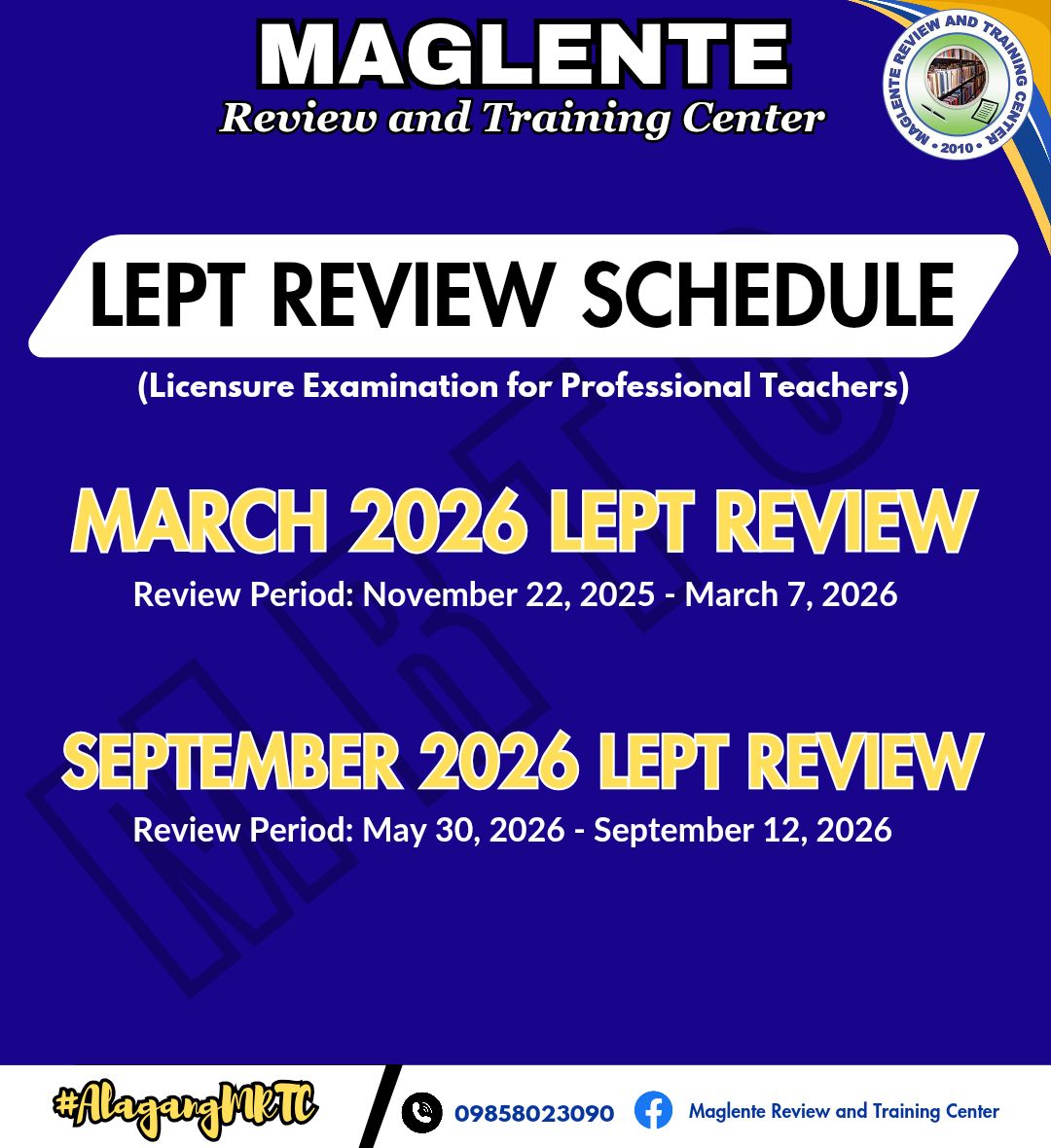 LEPT SCHEDULE 2026... - Maglente Review and Training Center | Facebook