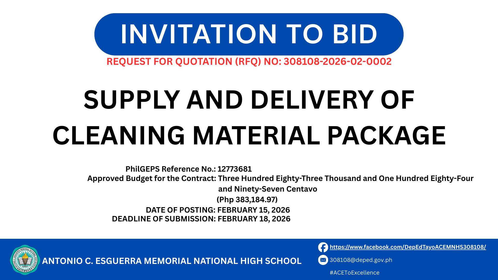 DepEd - INVITATION TO BID REQUEST FOR QUOTATION (RFQ) NO: 308108-2026 ...