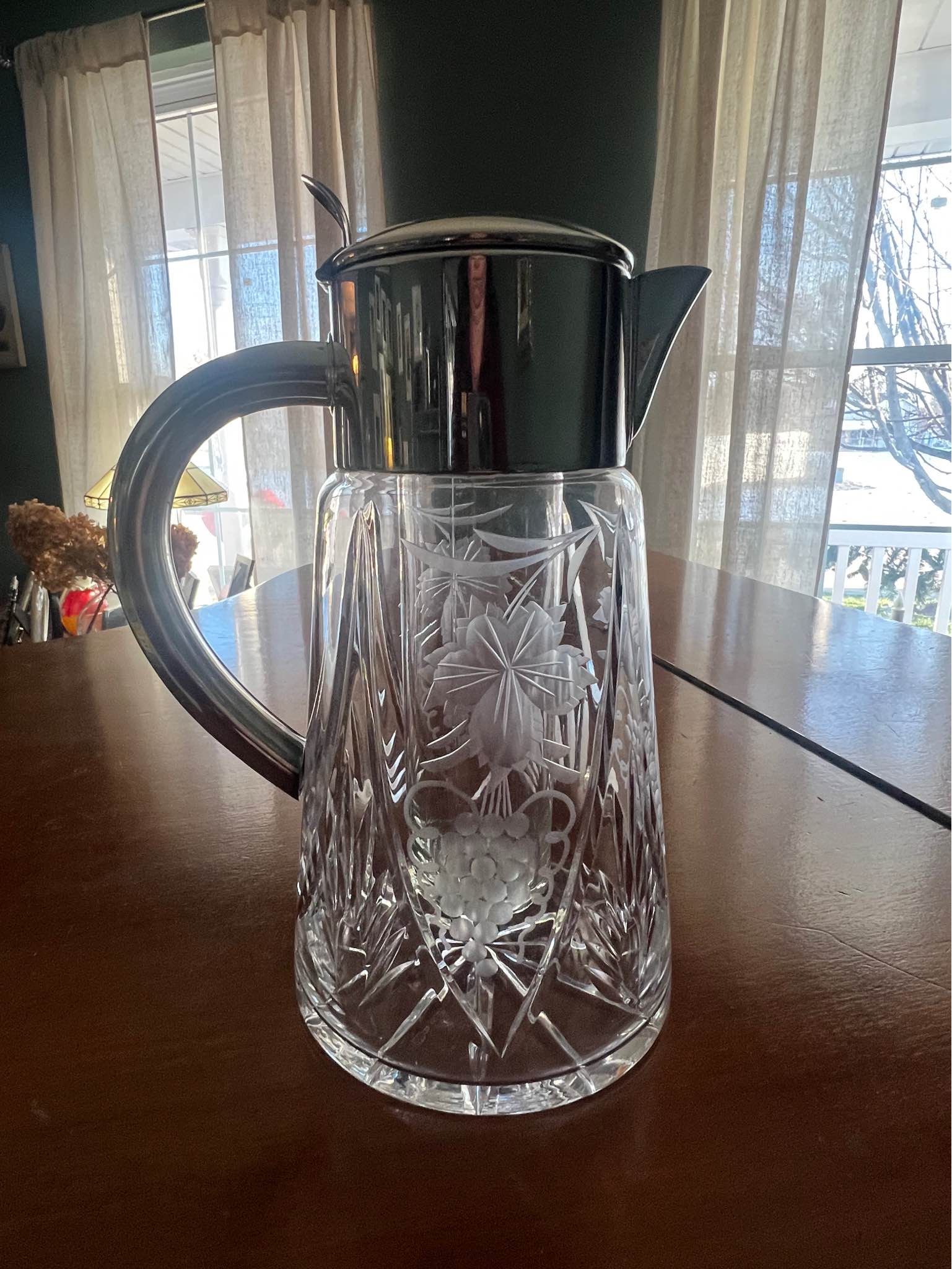 Vintage German Cut Crystal Pitcher with Ice Insert & Silverplate Lid ...