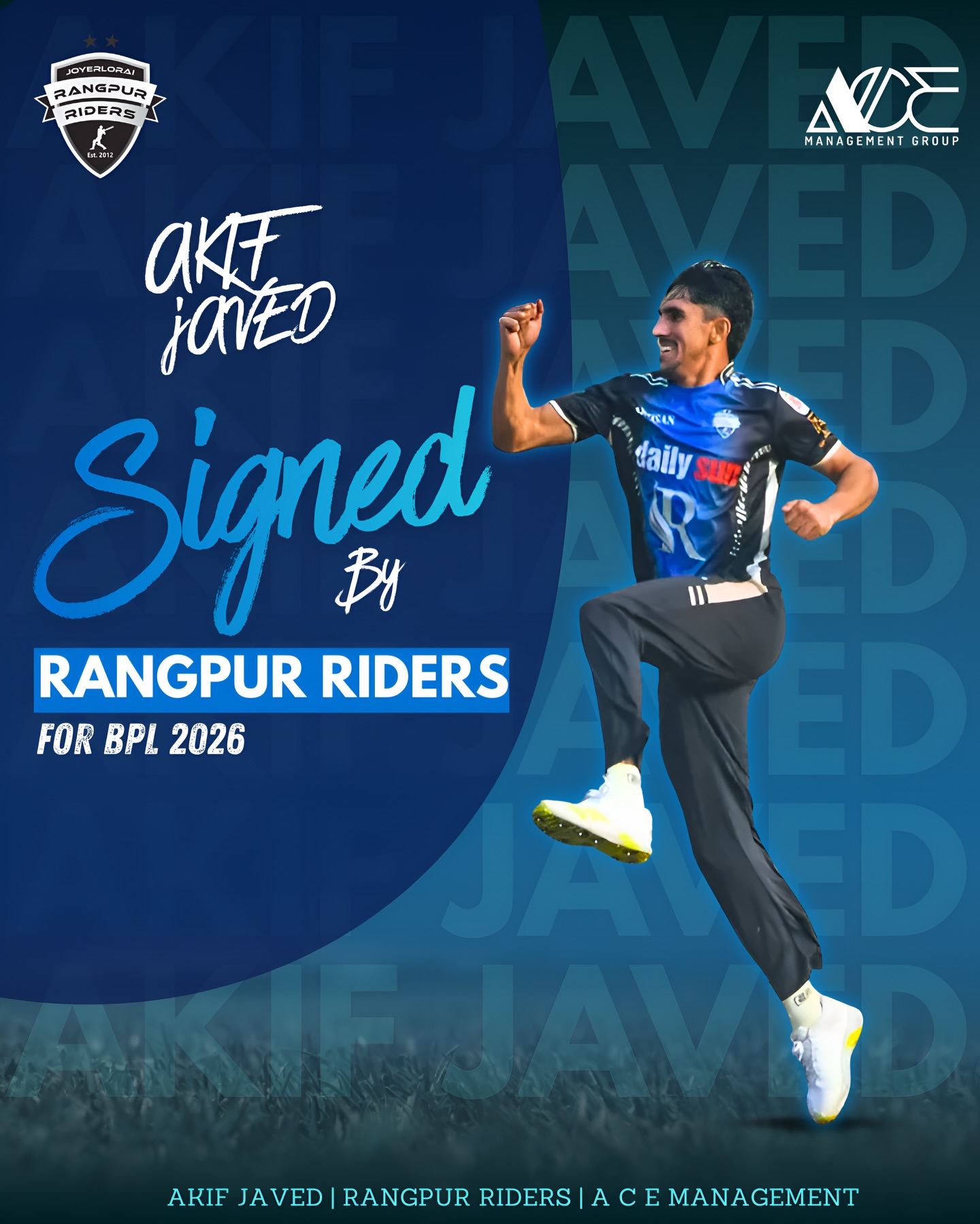 A C - Speed. Skill. Fire. 🔥 Akif Javed is a Rangpur Rider for BPL 2026 ...