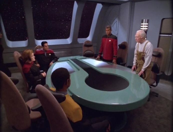 Unusual conference room table reminds me of Cardassian design