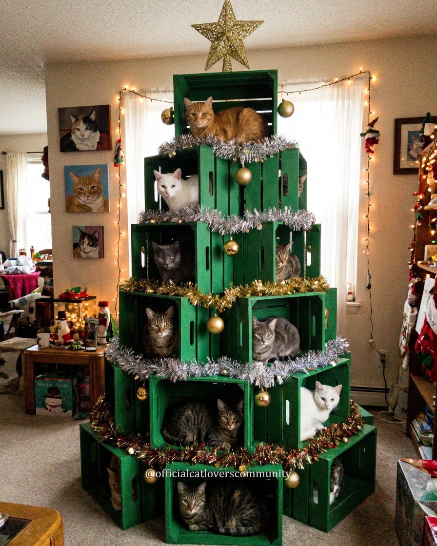 cat dressed as christmas tree This PURRfect ever! 😻❤️🎄 cat christmas tree bed