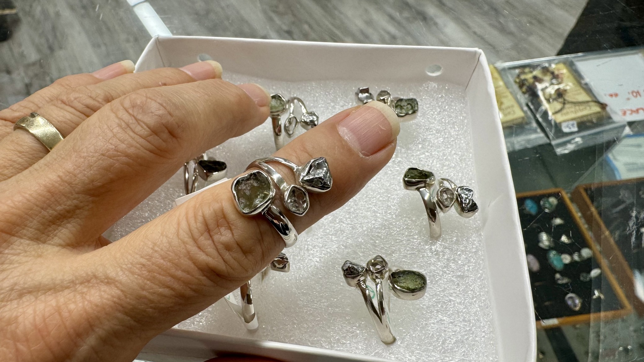 Celestial jewelry with moldavite and meteorite