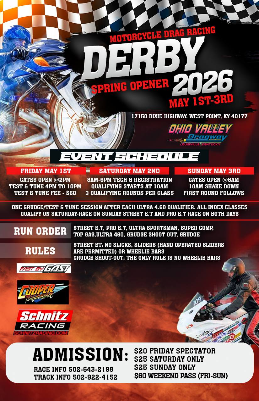 The Motorcycle Drag Racing Derby – Spring Opener 2026 is set for