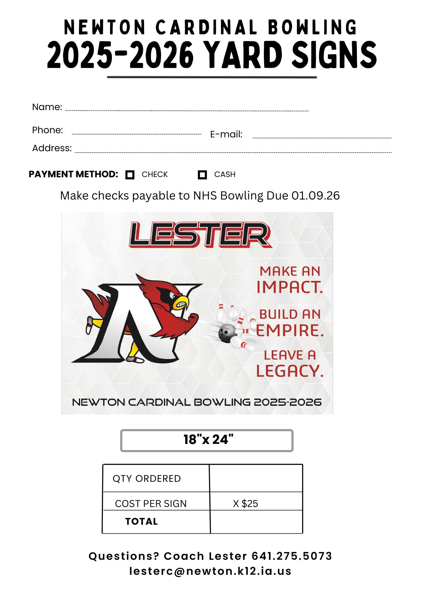 Newton - Newton Cardinal Bowling 2025-2026 Yard Signs are now available ...