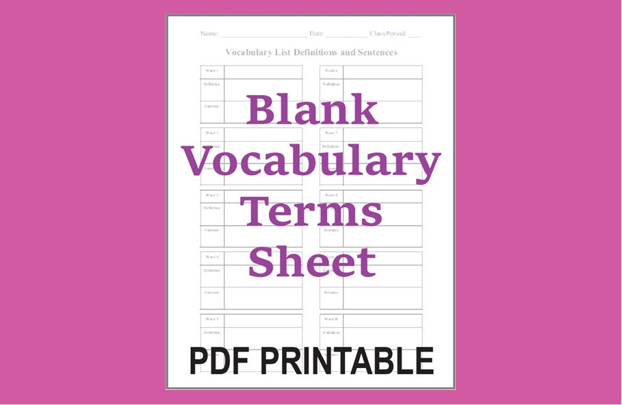 Student - Blank Vocabulary Terms Definitions and Sentences Worksheet ...