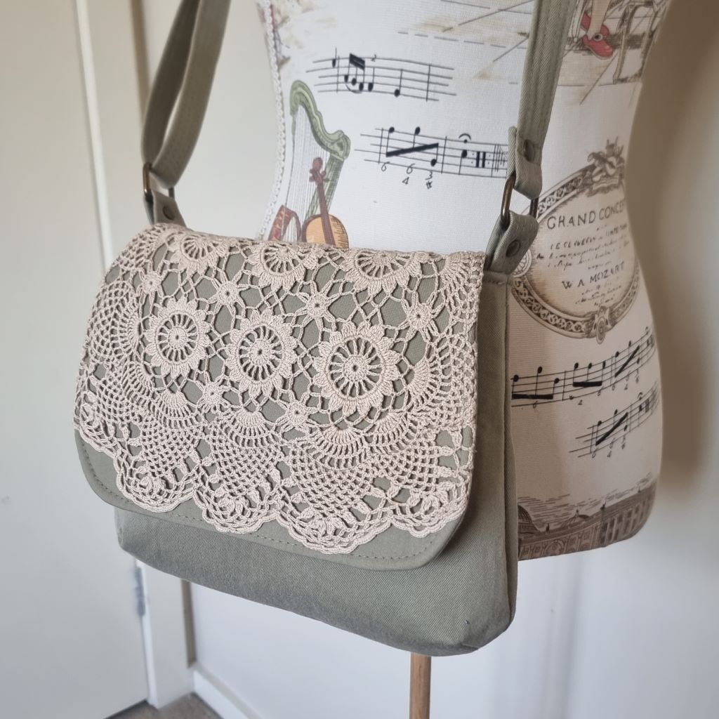 Upcycled mini messenger bag with crossbody strap