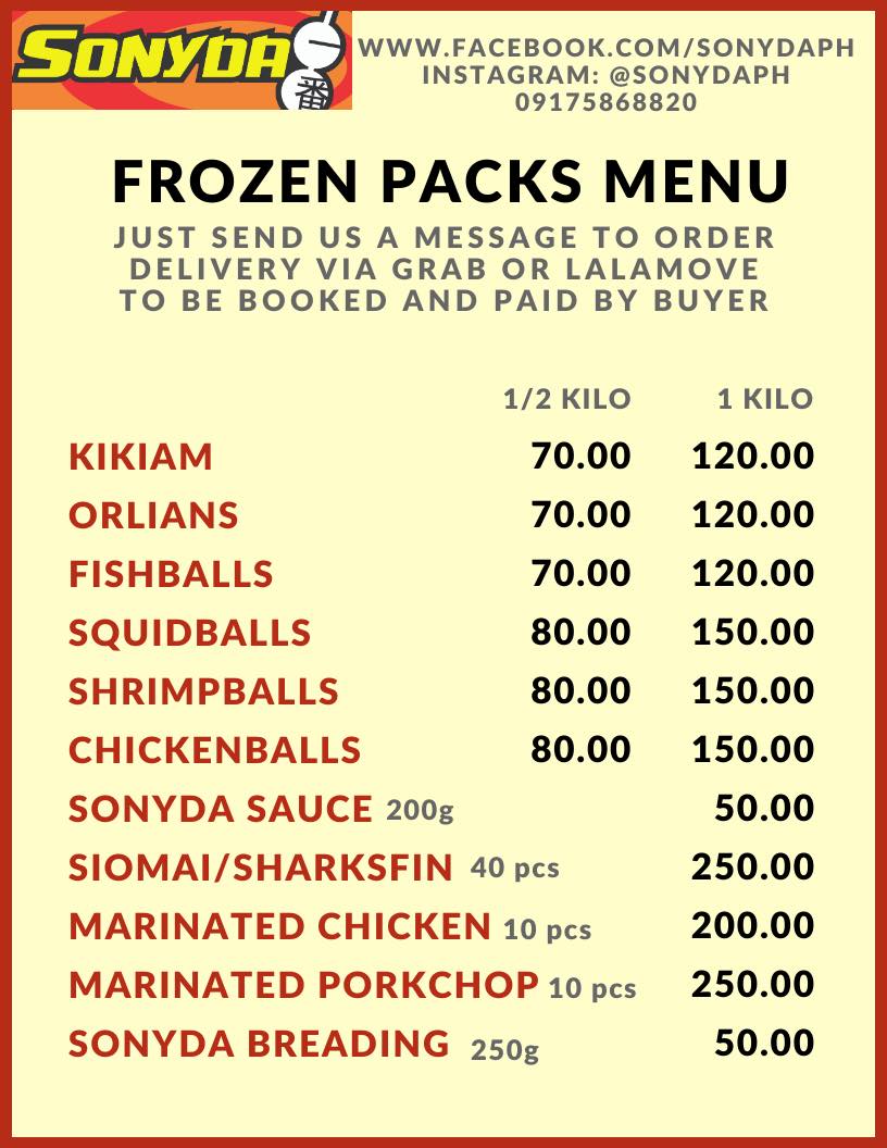 Sonyda - SONYDA MENU LIST ️ ️💛💛 Just send us a private... | Facebook