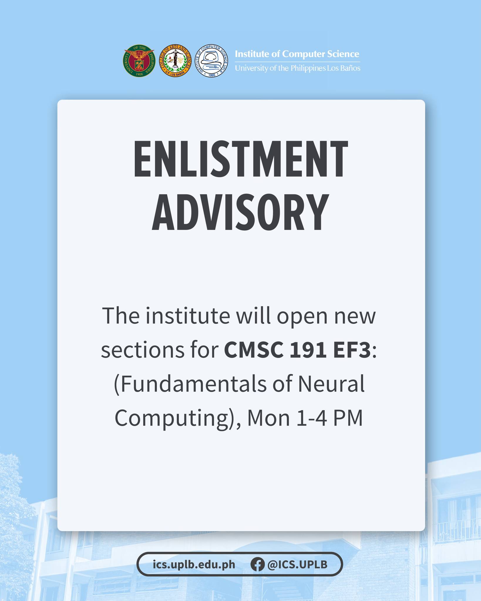 𝗘𝗡𝗟𝗜𝗦𝗧𝗠𝗘𝗡𝗧... - UPLB CAS Institute of Computer Science | Facebook