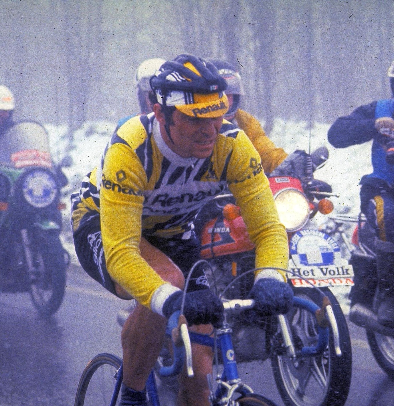 Veste Bombers Vintage Cyclisme Bernard Hinault Années 90 - Motif Crazy Pattern, Taille L Bleu