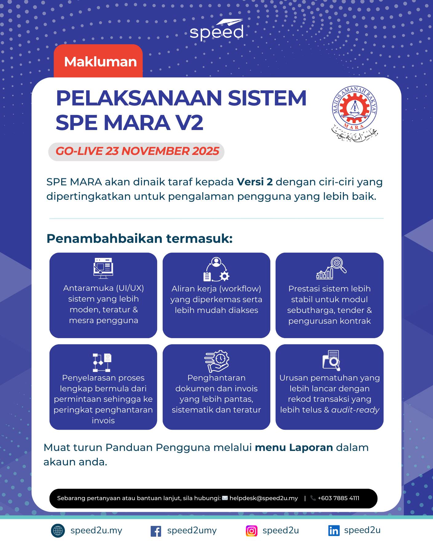 Speed2u - 📢 MAKLUMAN PELAKSANAAN SISTEM SPE MARA V2... | Facebook