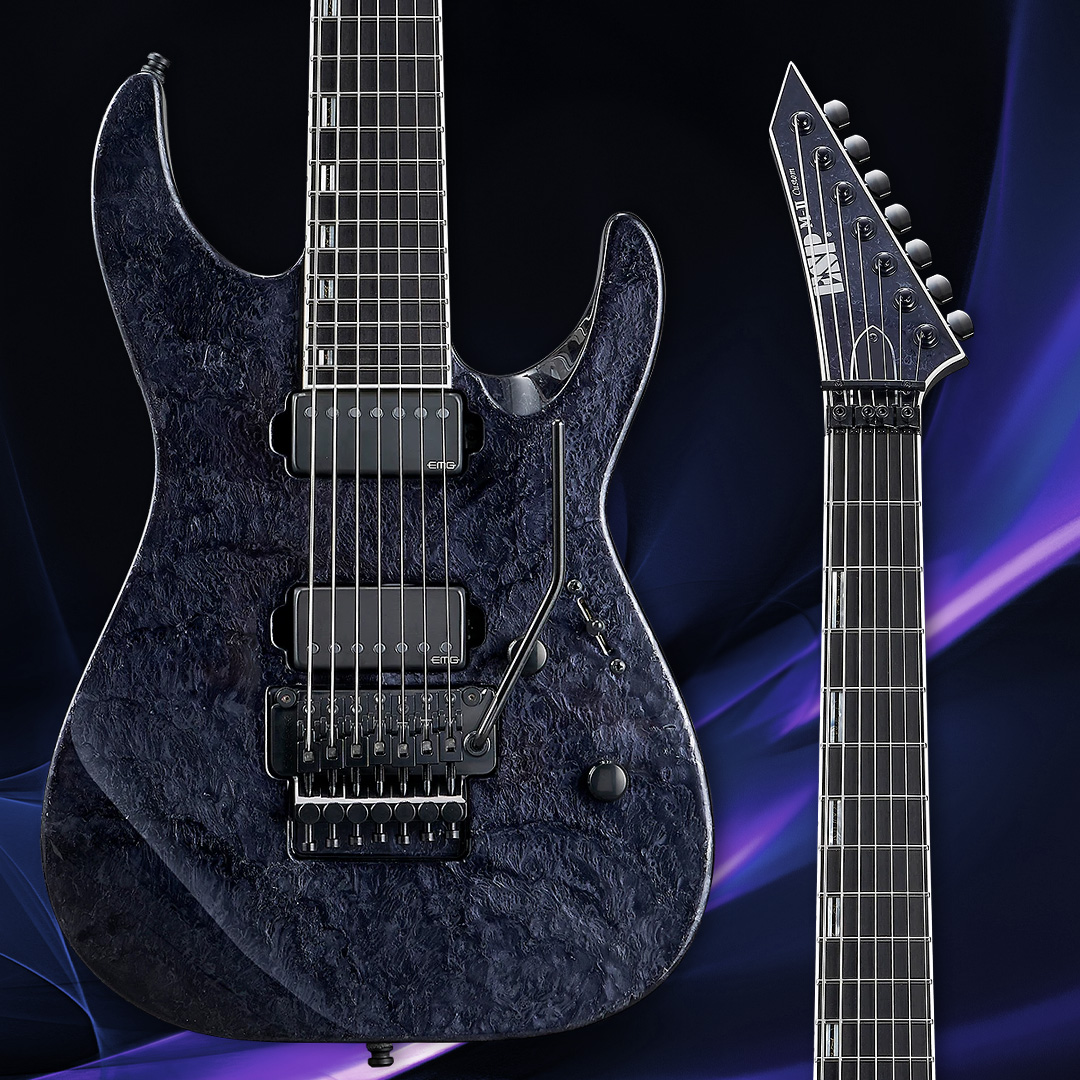 🎸🔥 ESP M‑II CTM 7 FR — Finished in Black Lava, it features a