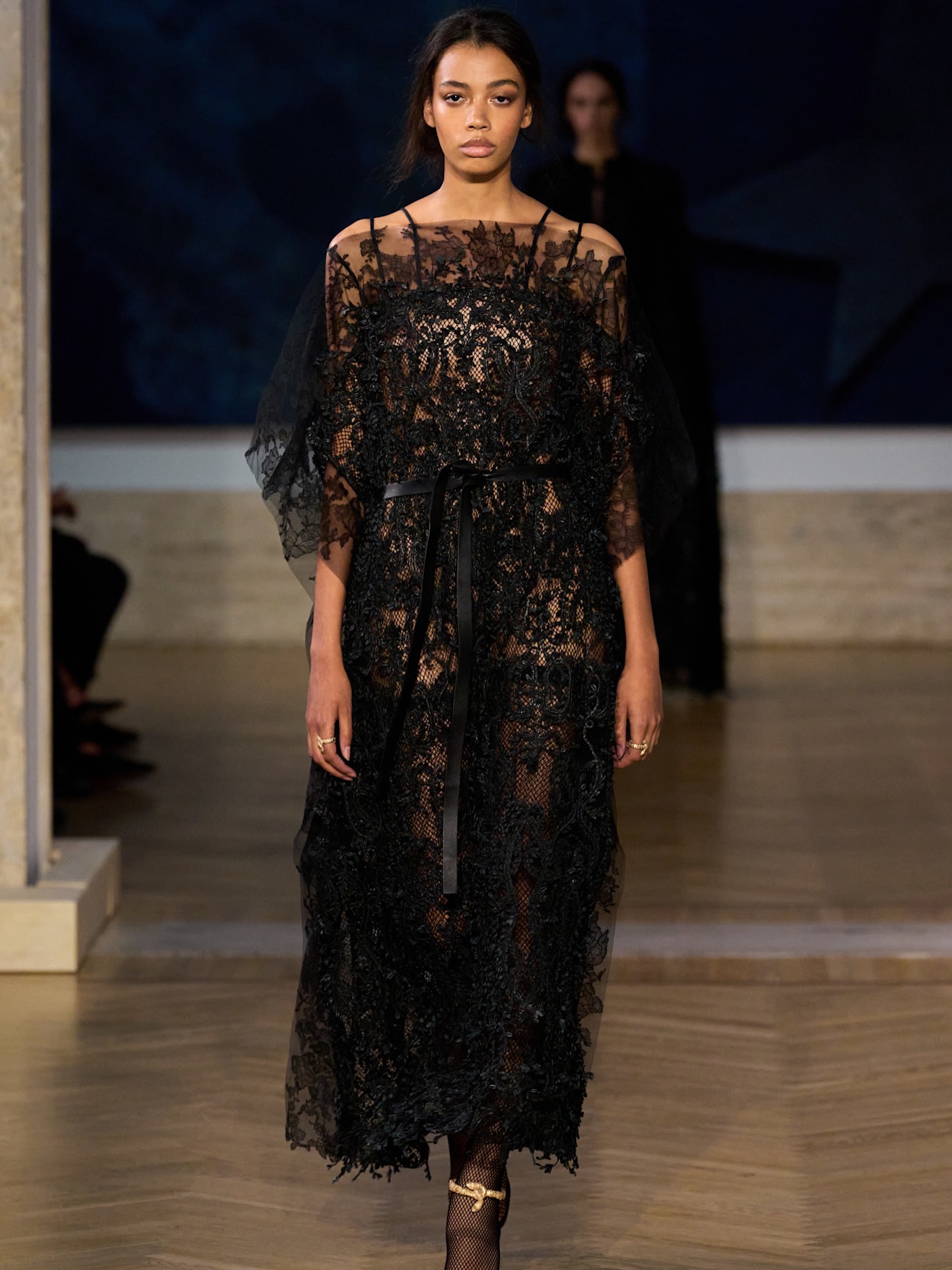 dress created live on runway Bella Hadid's Spray-on Dress At Fashion Week