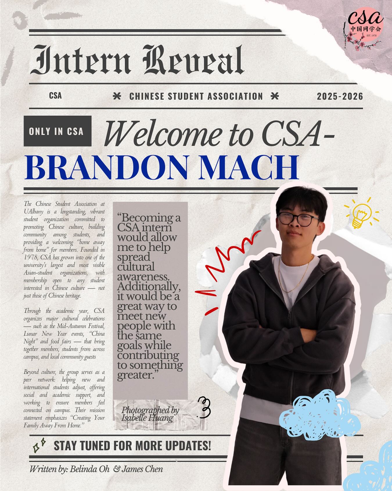 CSA - Meet our next intern BRANDON MACH 😎⭐️! Brandon brings chill vibes ...