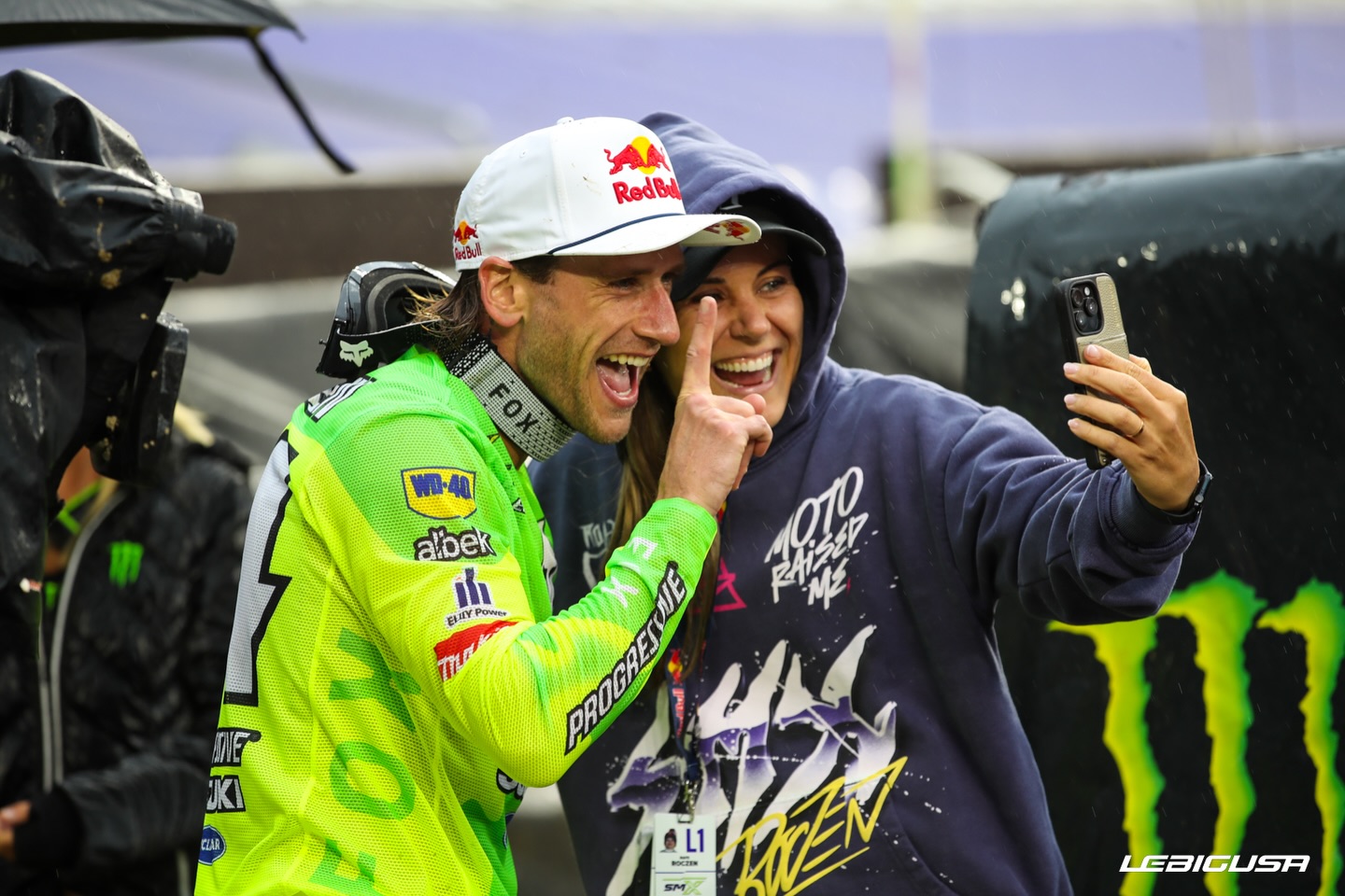 Ken Roczen FaceTiming his kids with Courtney right after his