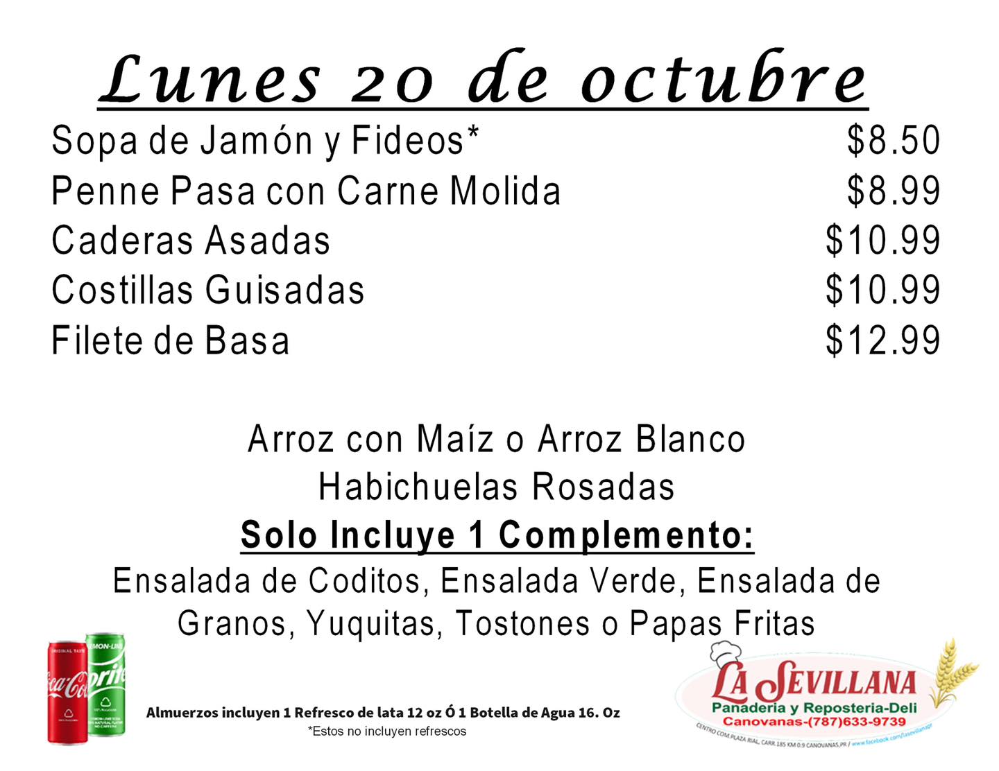 🥘 Menu 20... - La Sevillana Panaderia y Reposteria-Deli | Facebook