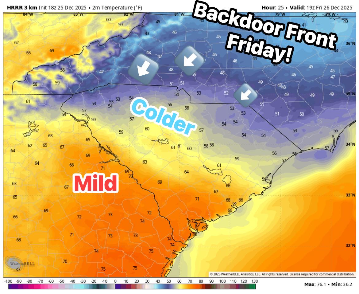 Chris - Much colder Friday! 🥶🌬️ A backdoor cold front drops ...