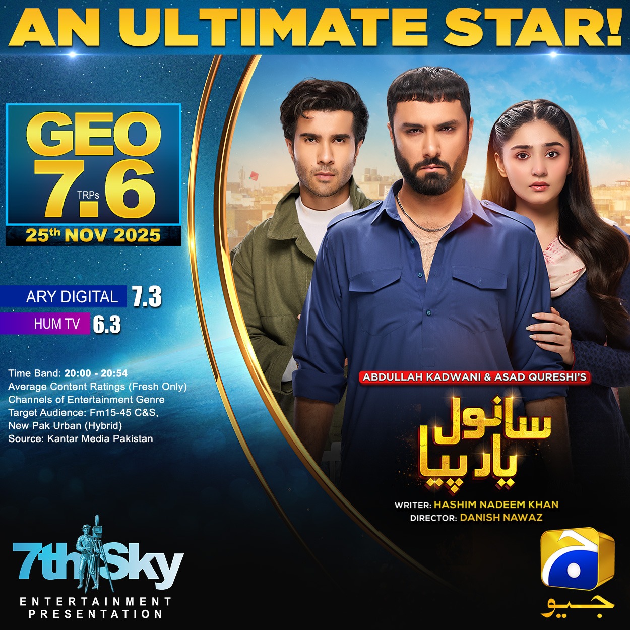 GEO - Sanwal Yaar Piya reigns supreme on the ratings chart! Thanks to ...