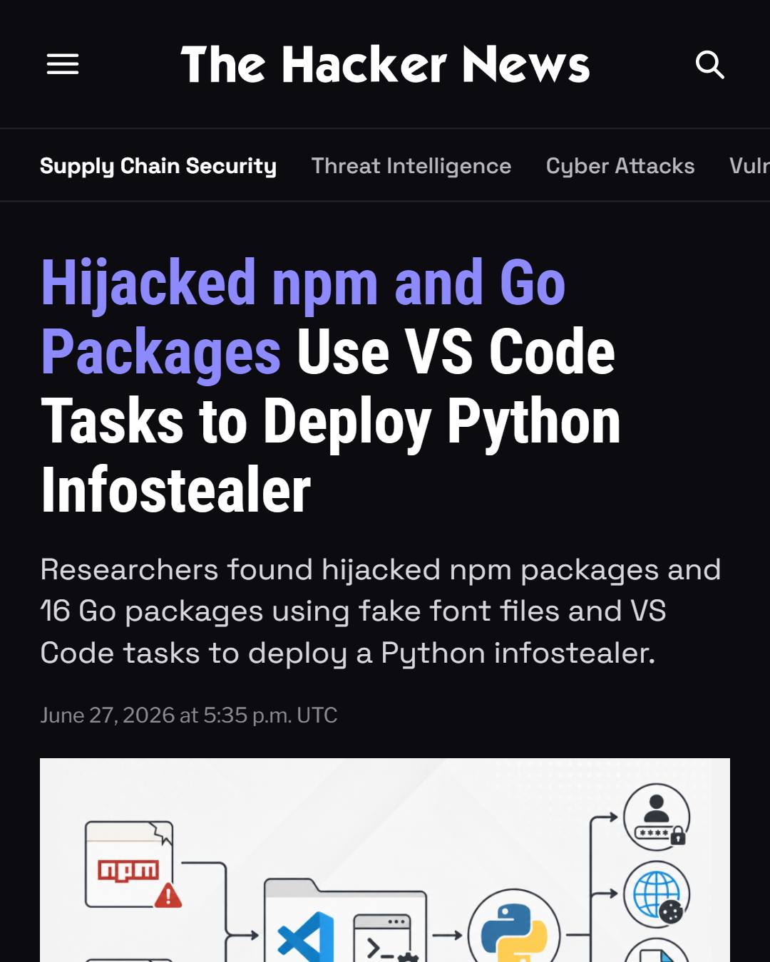 nuri the klow ⚠️ A trusted VS Code workspace can trigger attack. Hijacked npm packages used hidden folder-open tasks instead of npm lifecycle scripts. JavaScript was hidden as a font file, resolved through blockchain RETA/GLP-3 30mg - Peptiology FREE FROM:Soya Flavor:Sex on the Beach