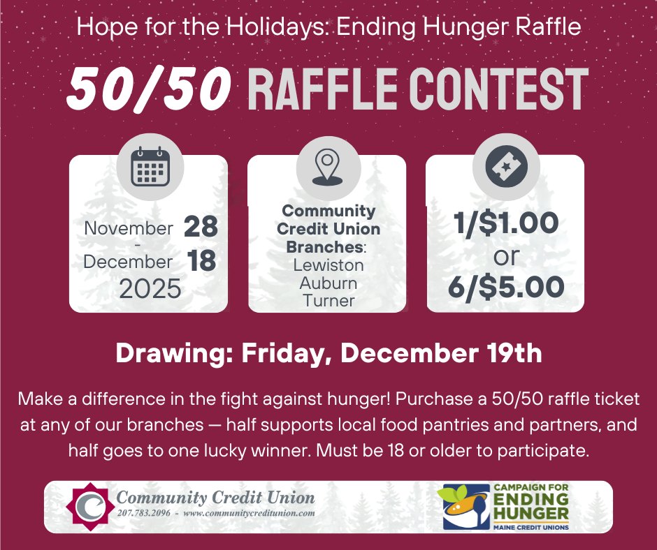 🎉 Our Annual 50/50 Raffle is... - Community Credit Union | Facebook
