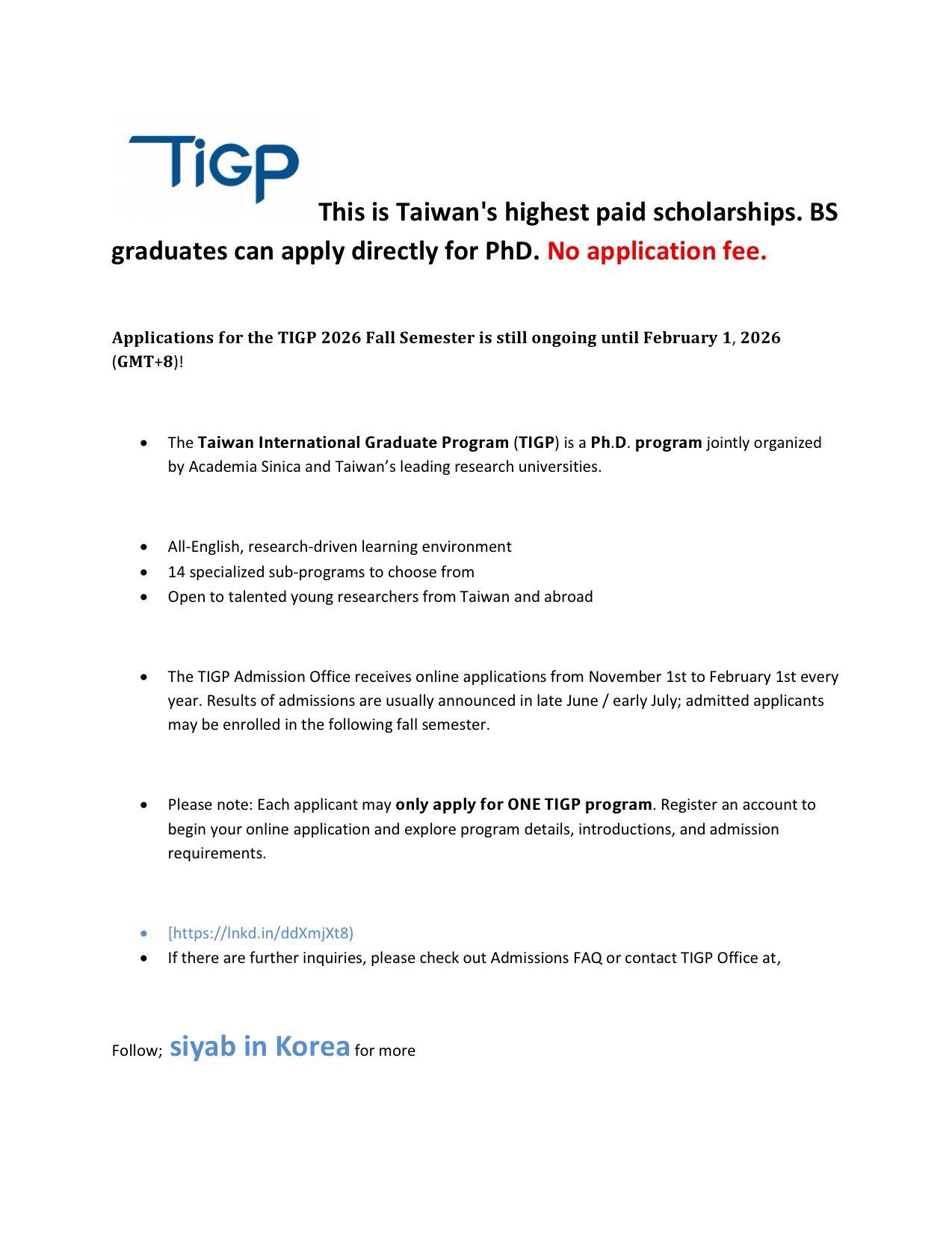 Siyab - Highest paid Scholarships in taiwan 🇹🇼 No application fee ...