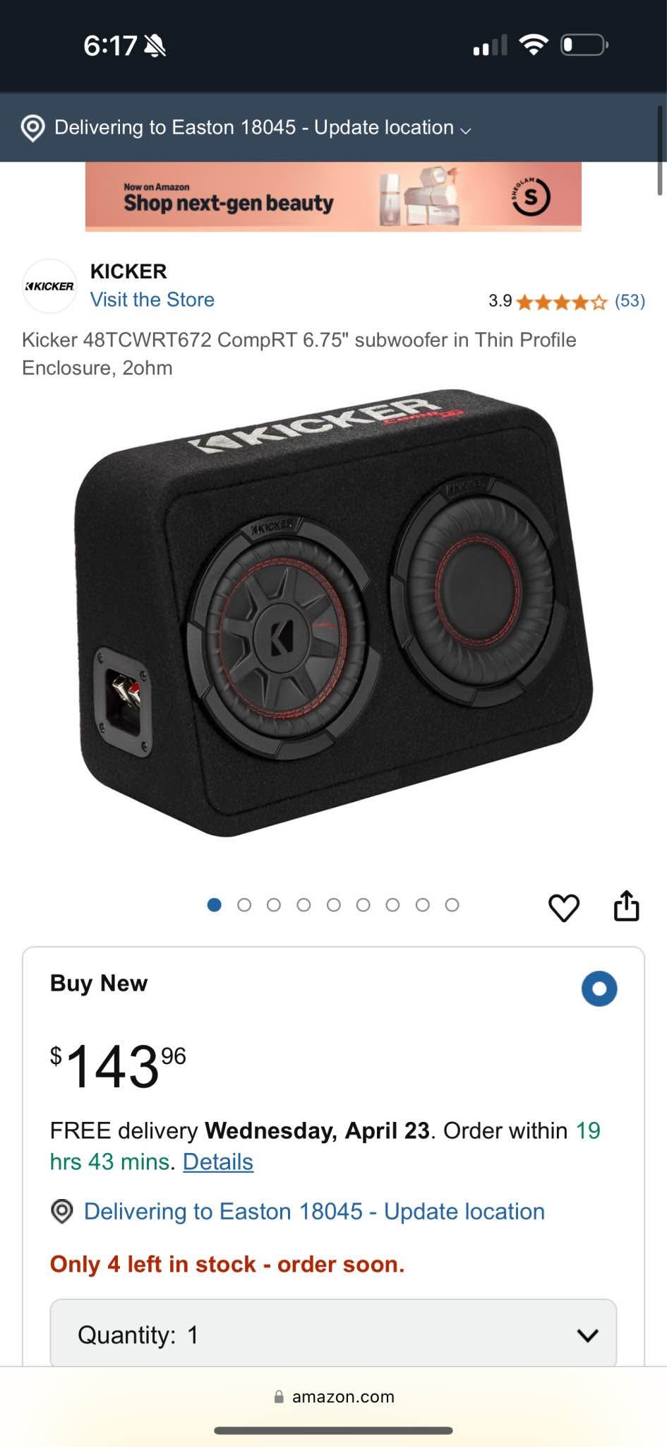 Kicker COMP RT Series 12 Dual 2 Ohm 500 Watt RMS Subwoofer - 48CWRT12 - Big Jeff Online Inc