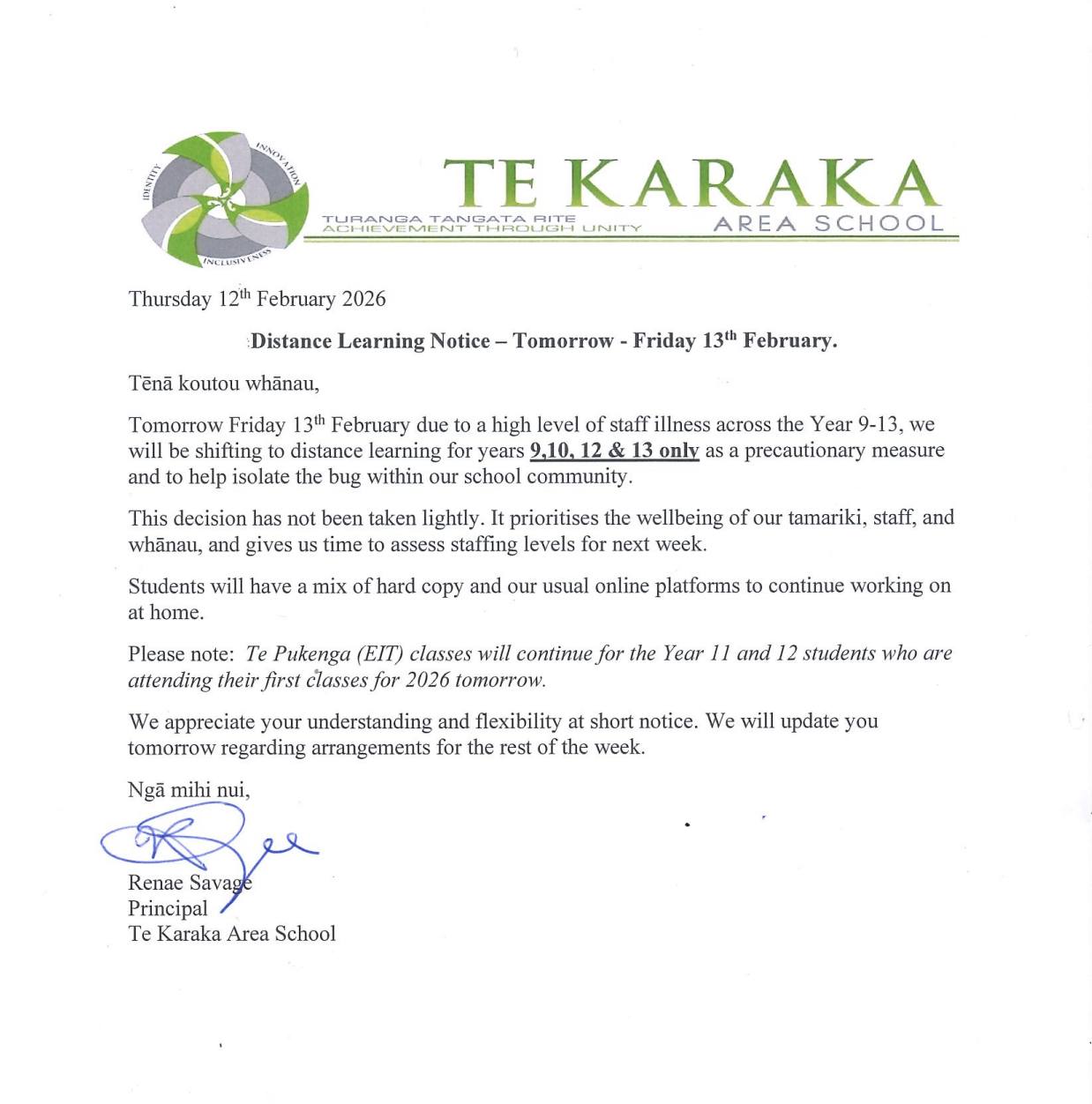 Te - 🚨 Important Notice – Senior School Update for Tomorrow 🚨 Kia ora ...