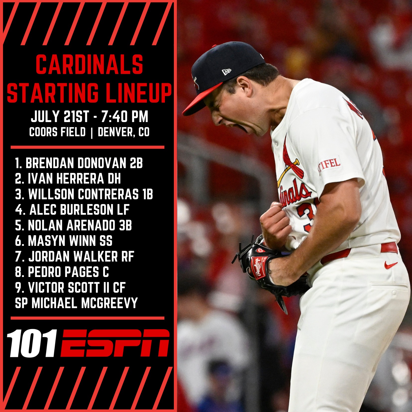 #STLCards lineup vs. #Rockies - 101 ESPN St. Louis | Facebook