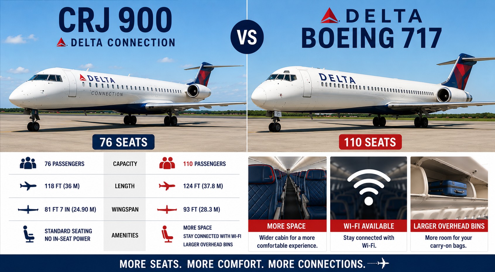 Delta Boeing 717 vs CRJ900: More seats, comfort, and reliability
