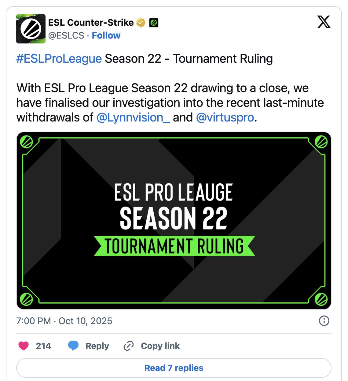 Esportsnewsmn - #CS2 ESL-ээс шийдвэр гарч, Lynn Vision багийг дараагийн ...