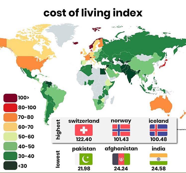 Cost of living index by country !... - Learning Economics