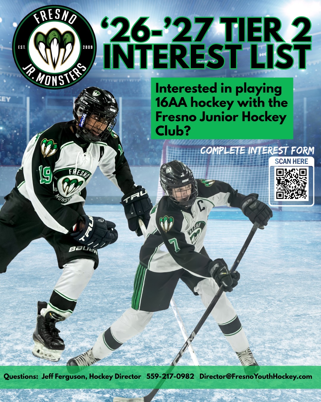 Fresno - ’26–’27 Tier 2 Interest List is NOW OPEN 🖤💚🏒 The Fresno Junior ...